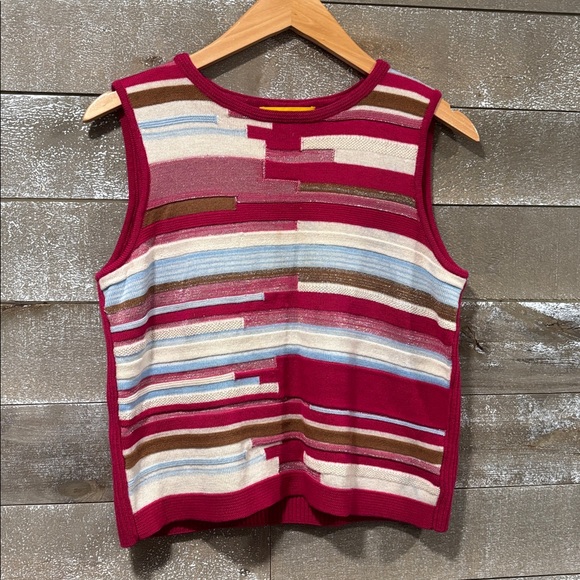 St John Wool magenta pink with stripes sweater vest size Medium - Picture 2 of 10